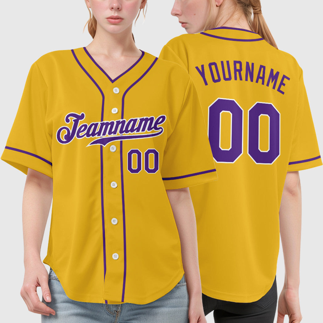 Custom Yellow Purple Purple-White Piping Baseball Jersey