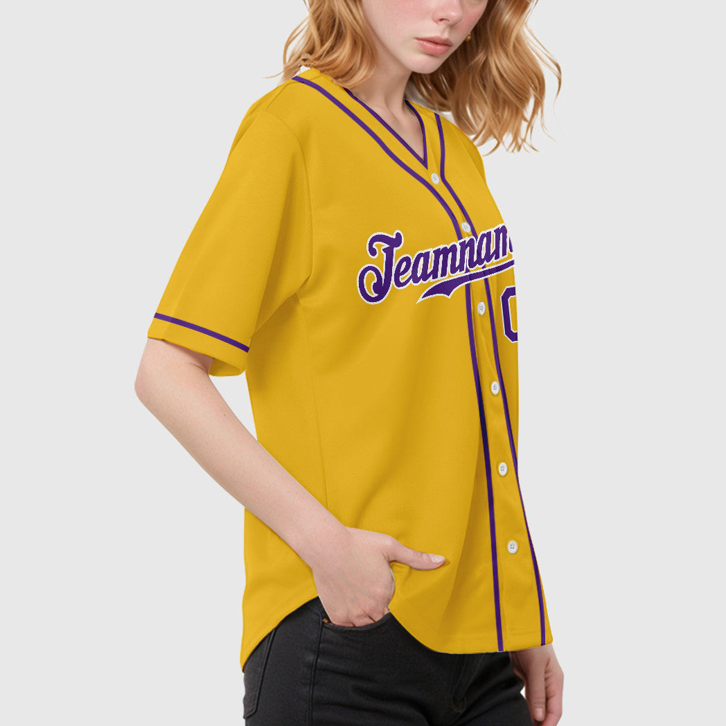 Custom Yellow Purple Purple-White Piping Baseball Jersey