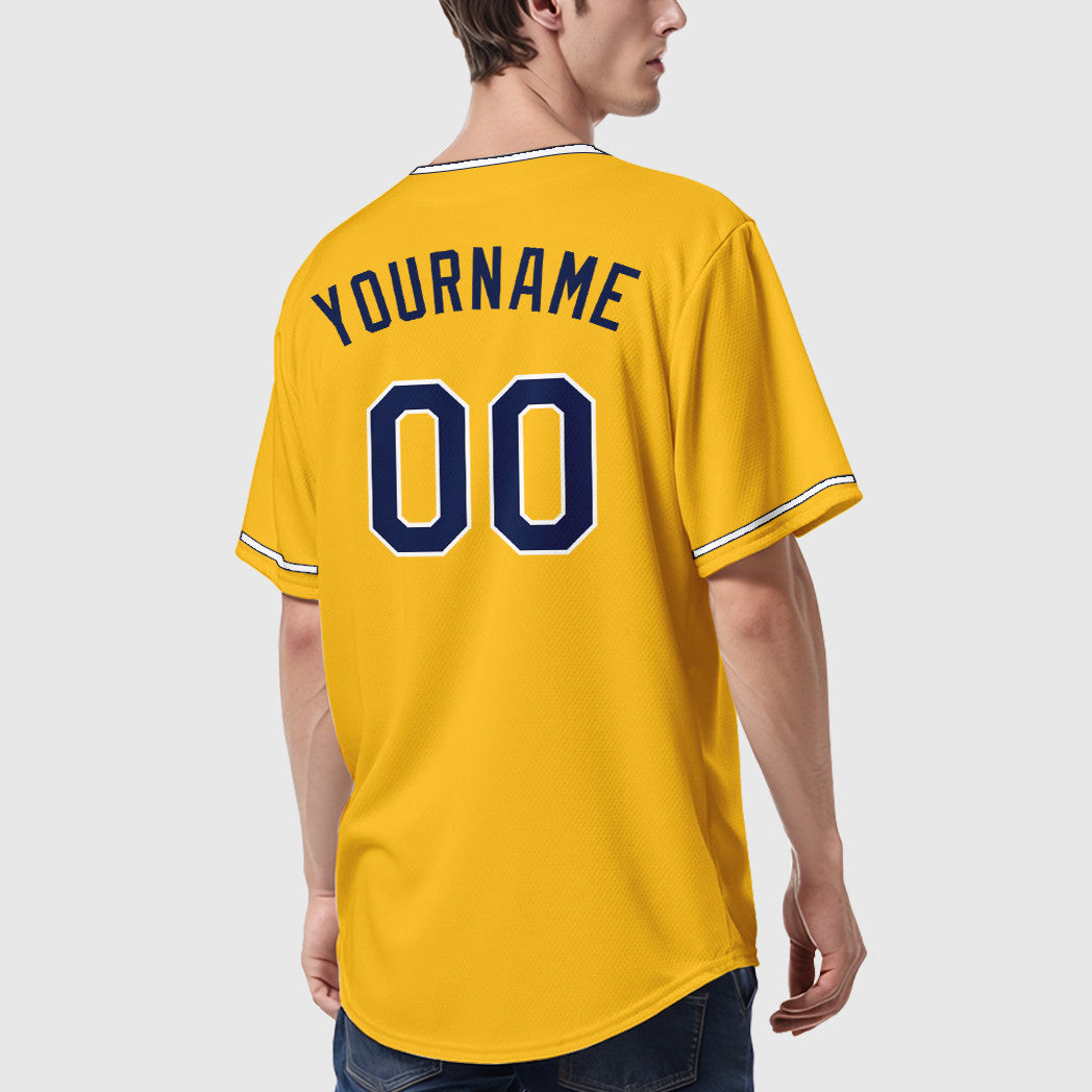 Custom Gold Navy Navy-White Collar Sleeve Baseball Jersey