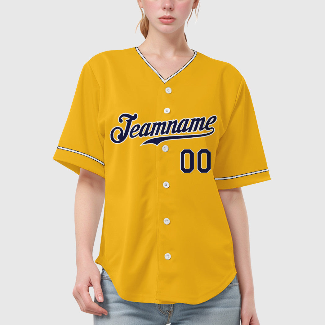 Custom Gold Navy Navy-White Collar Sleeve Baseball Jersey