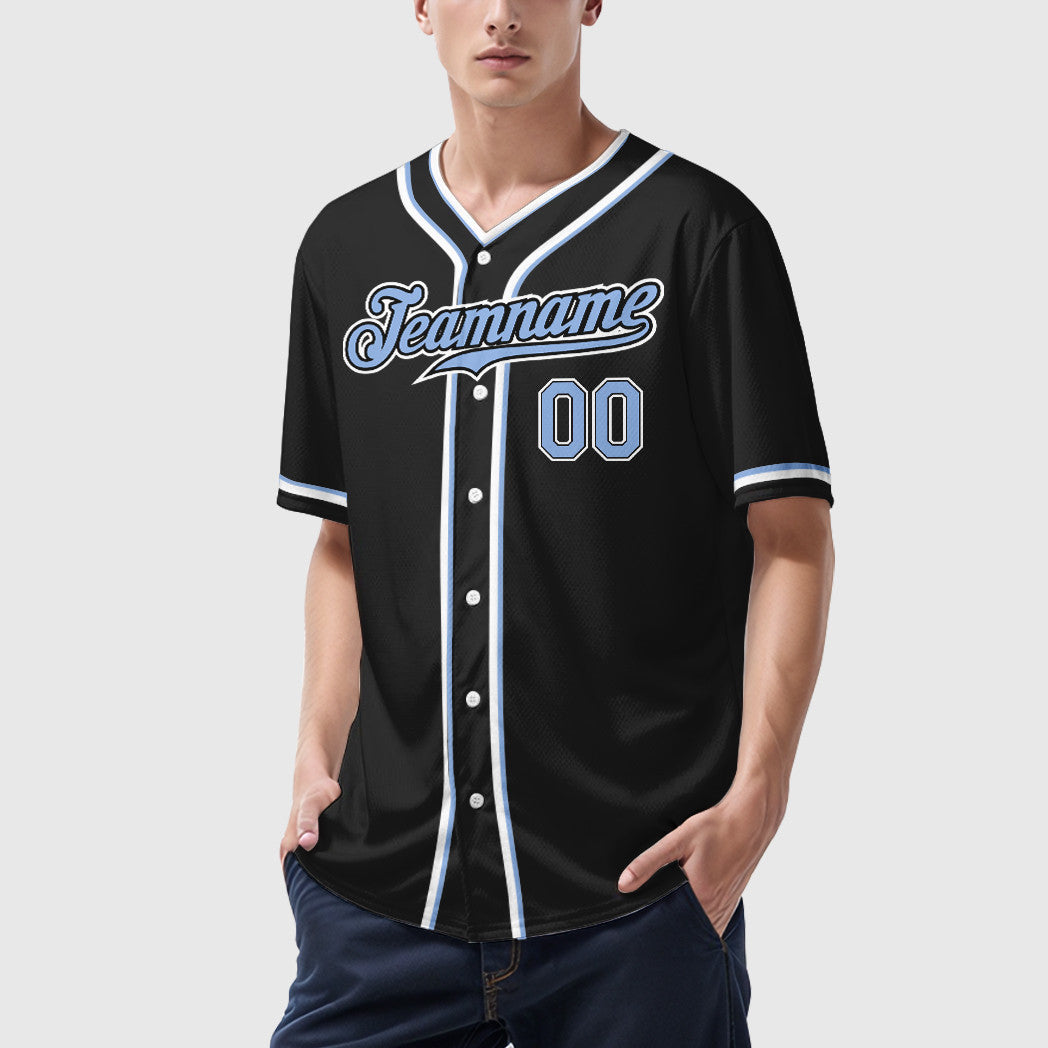 Custom Black Light Blue Light Blue-White Piping Baseball Jersey