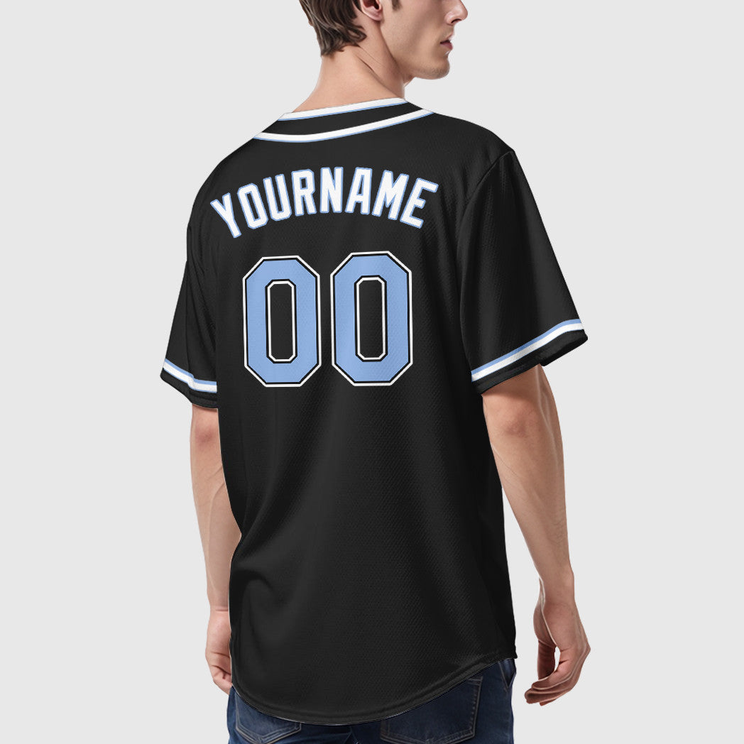 Custom Black Light Blue Light Blue-White Piping Baseball Jersey