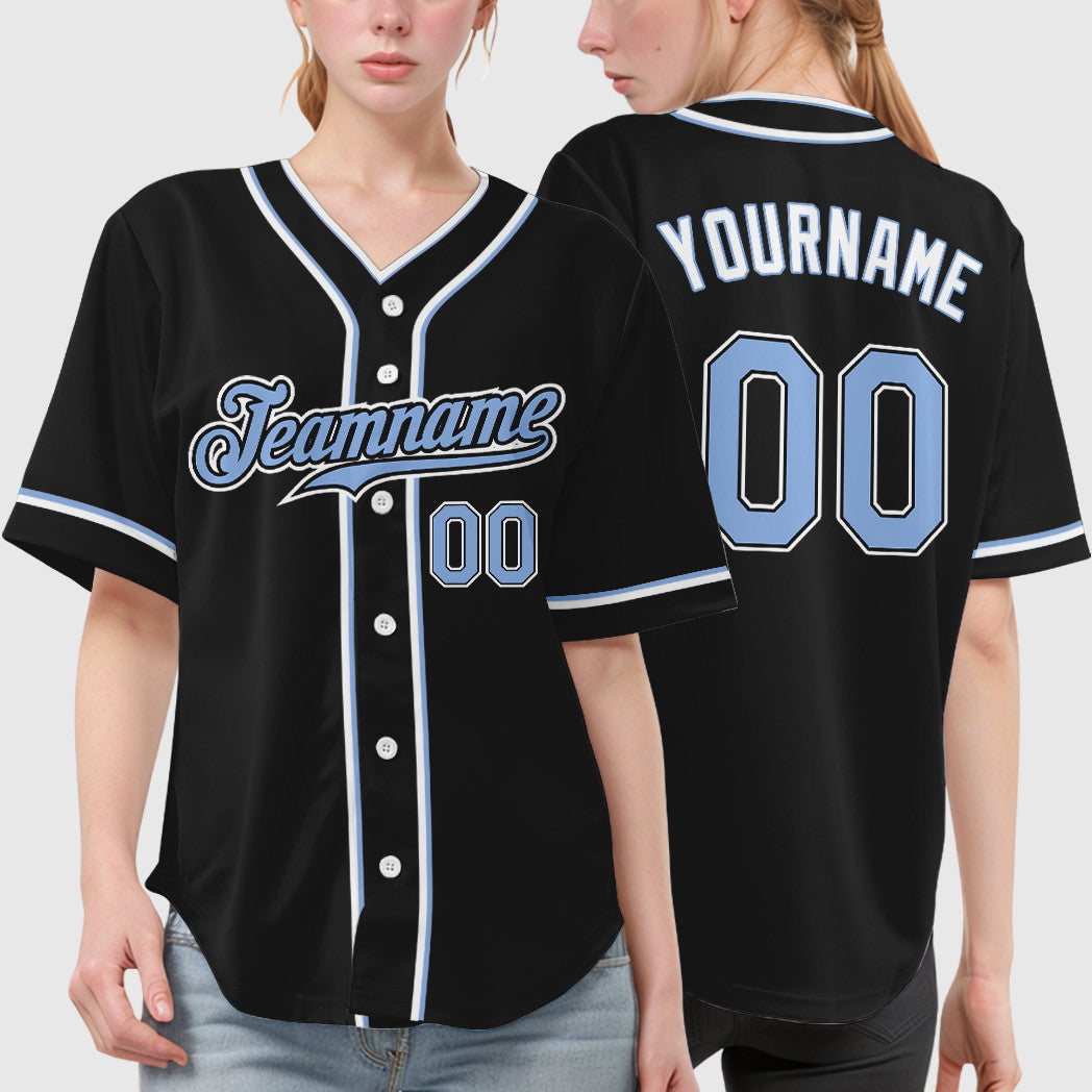 Custom Black Light Blue Light Blue-White Piping Baseball Jersey