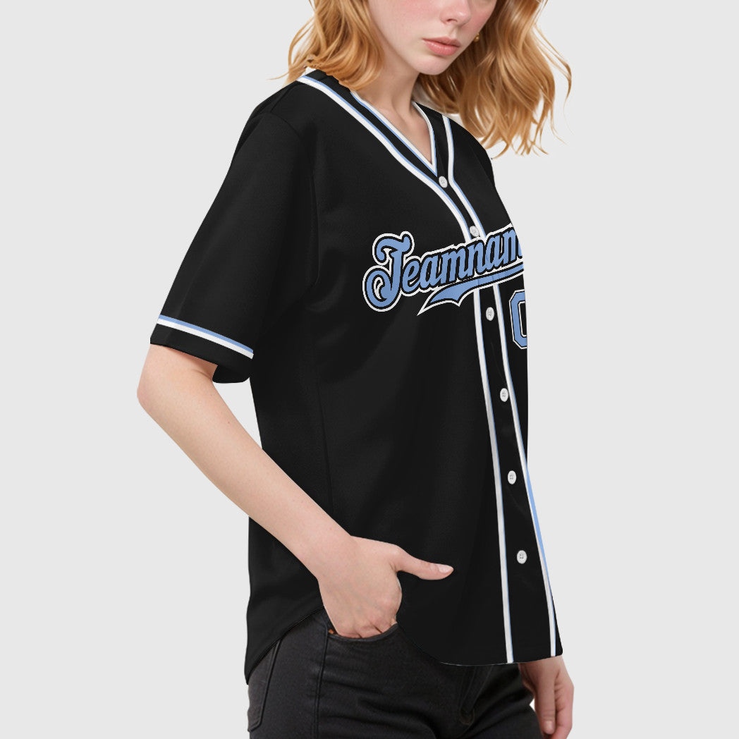 Custom Black Light Blue Light Blue-White Piping Baseball Jersey