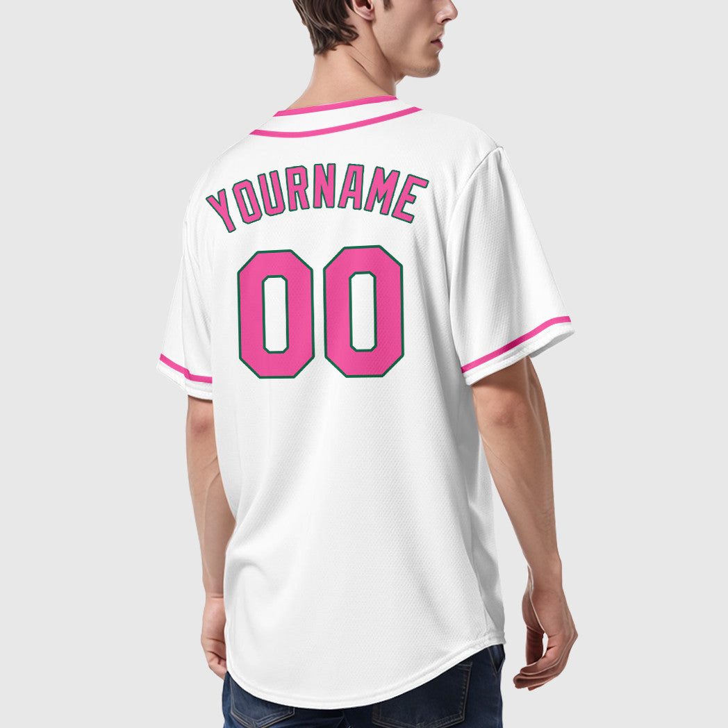 Custom White Kelly Green Pink-Kelly Green Piping Baseball Jersey