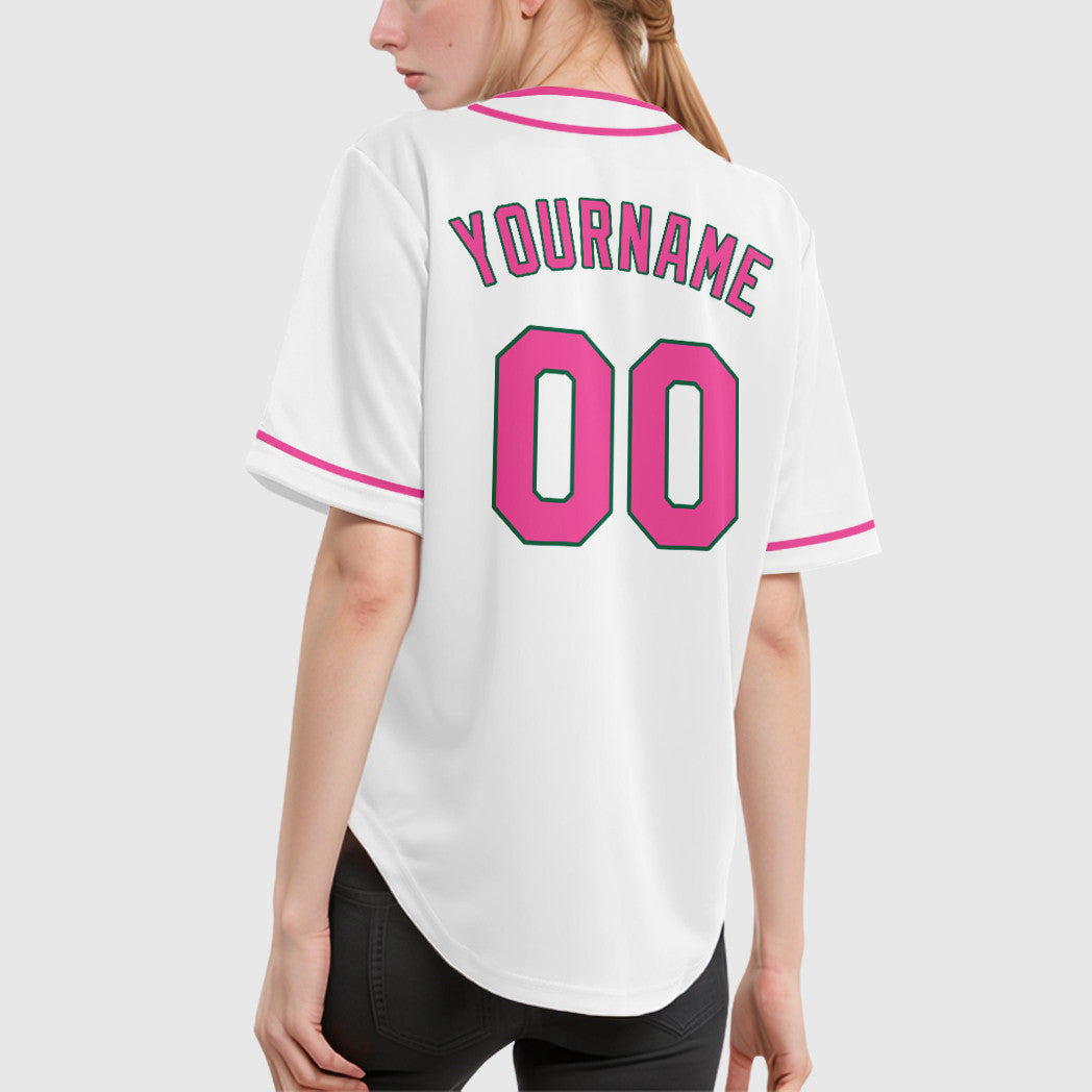 Custom White Kelly Green Pink-Kelly Green Piping Baseball Jersey