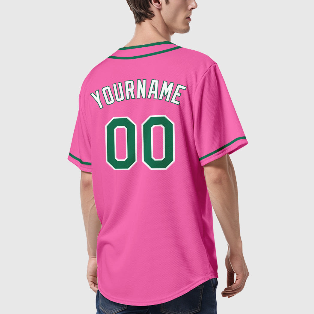 Custom Pink White Kelly Green-White Piping Baseball Jersey