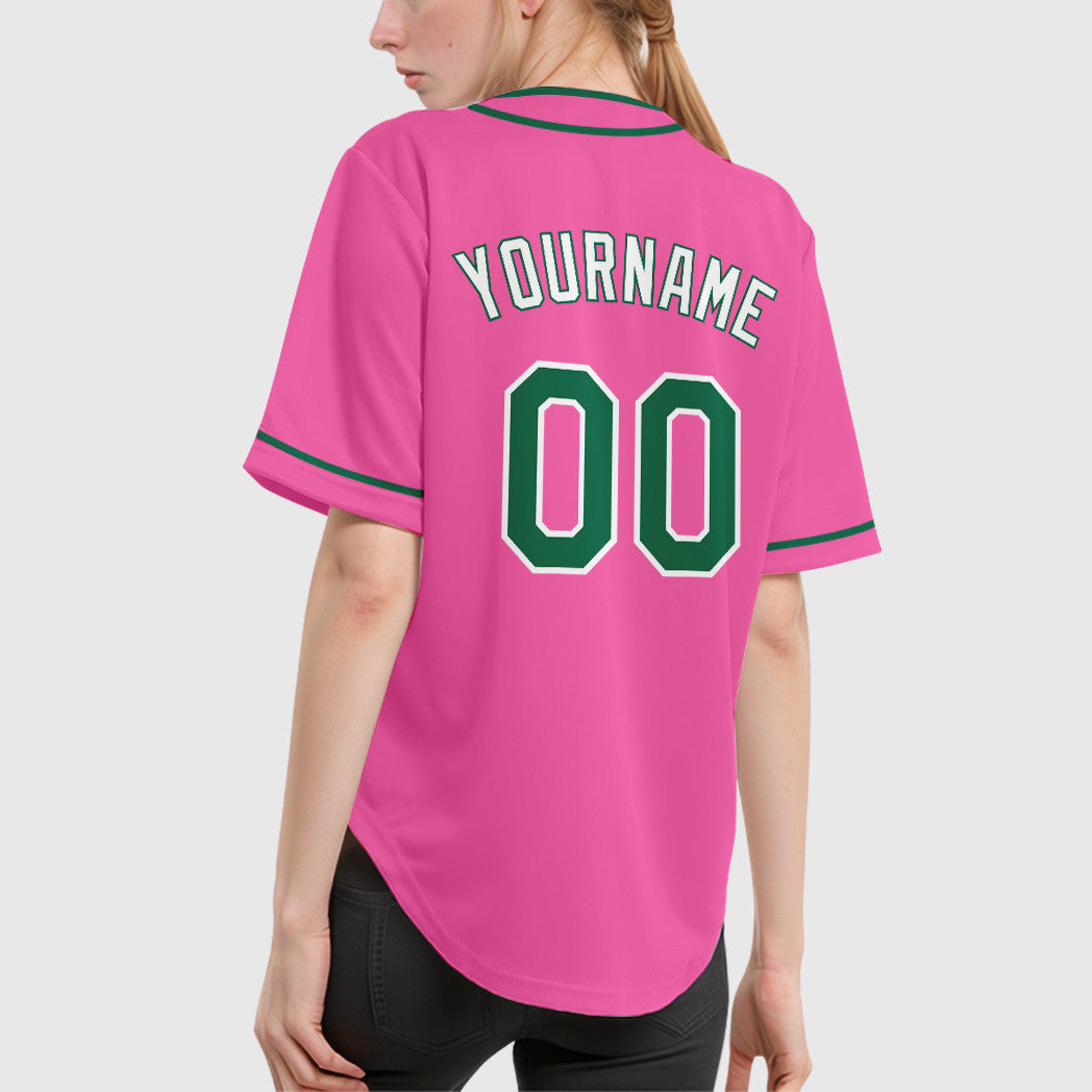 Custom Pink White Kelly Green-White Piping Baseball Jersey
