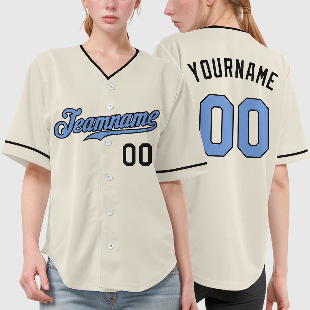 Custom Cream Light Blue Light Blue-Steel Gray Father's Day Collar Sleeve Baseball Jersey