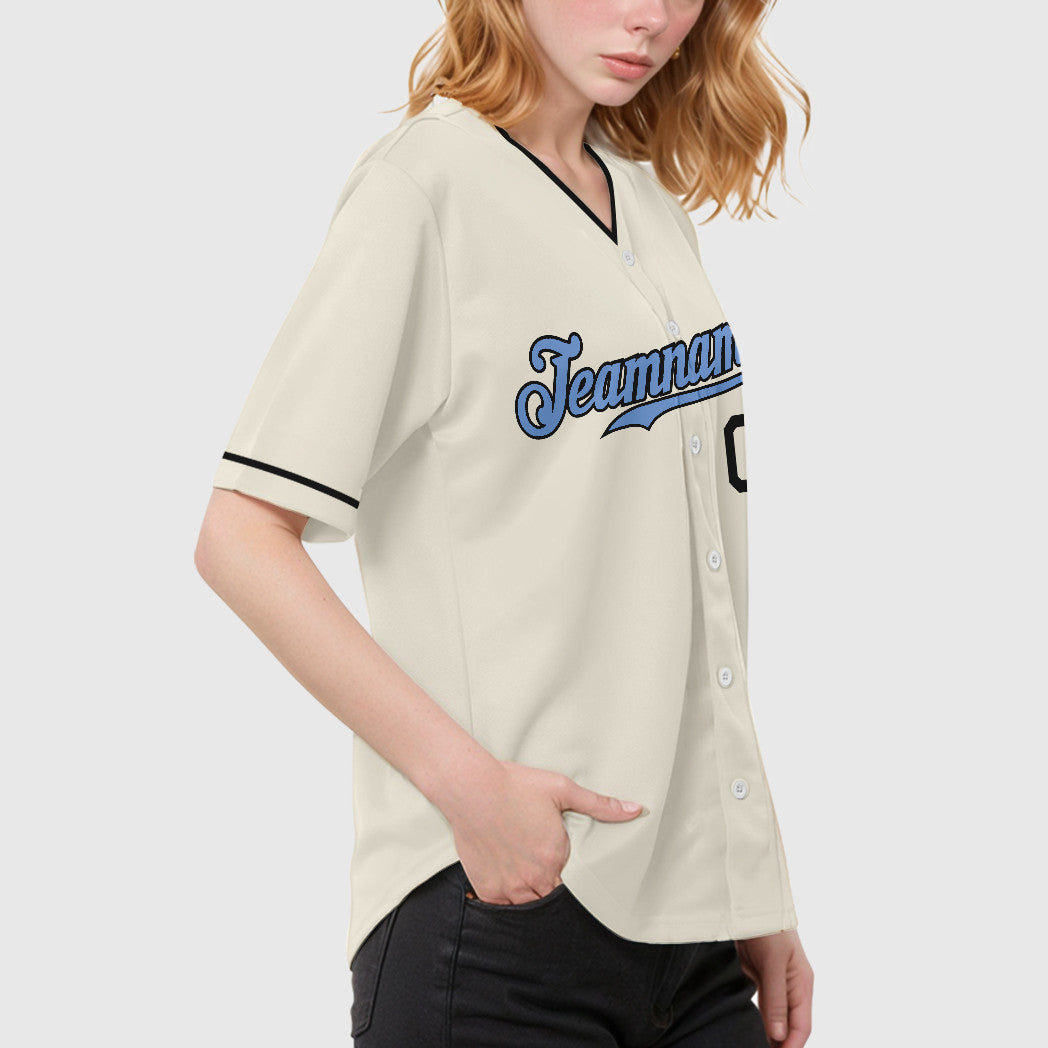 Custom Cream Light Blue Light Blue-Steel Gray Father's Day Collar Sleeve Baseball Jersey