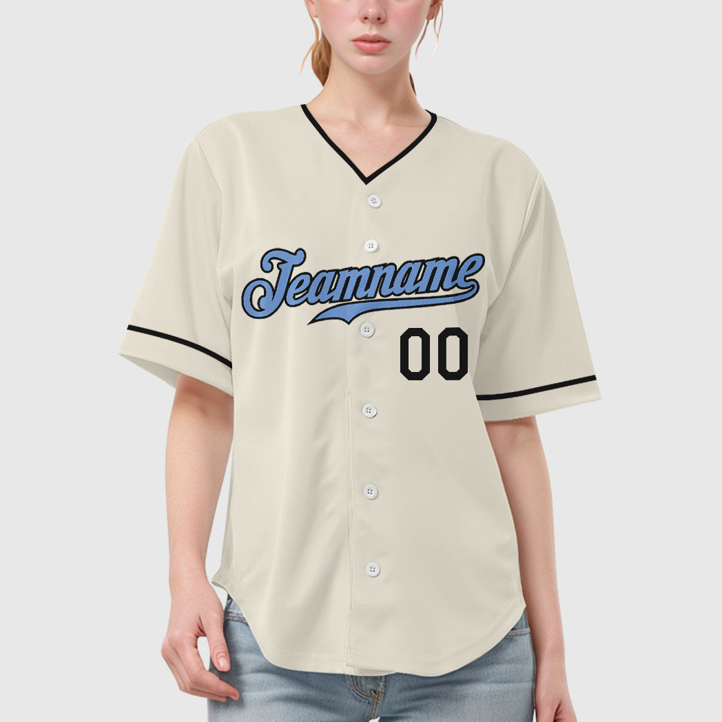 Custom Cream Light Blue Light Blue-Steel Gray Father's Day Collar Sleeve Baseball Jersey