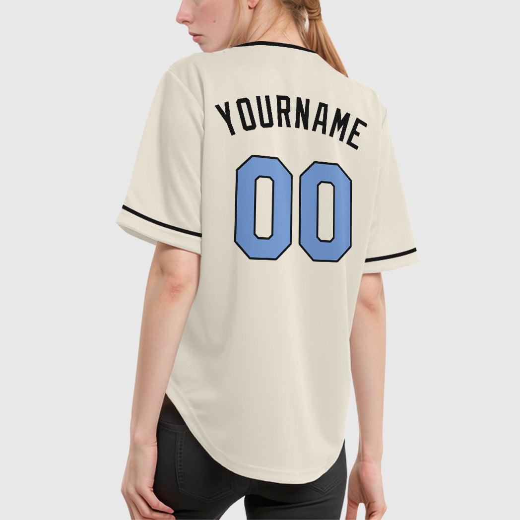 Custom Cream Light Blue Light Blue-Steel Gray Father's Day Collar Sleeve Baseball Jersey