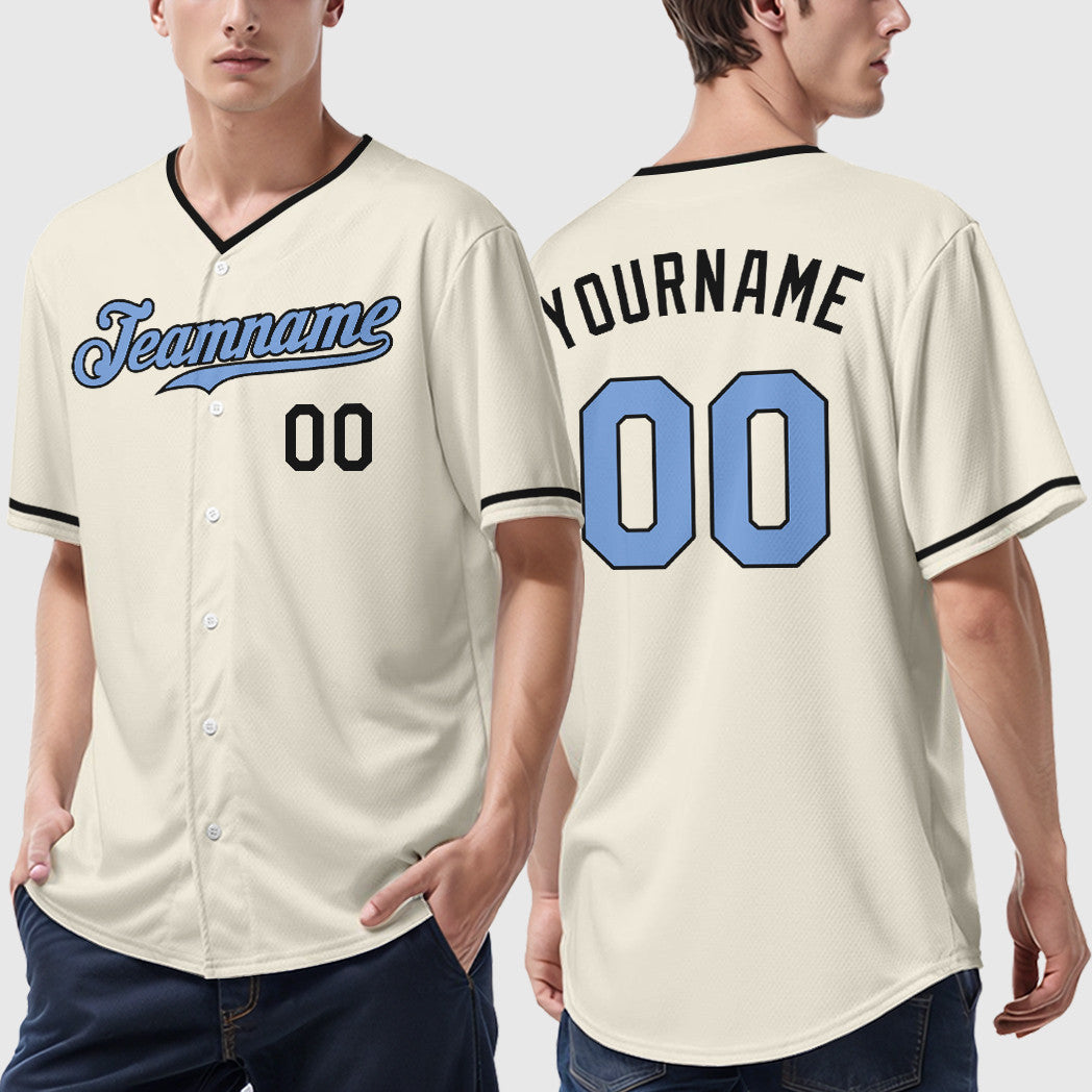 Custom Cream Light Blue Light Blue-Steel Gray Father's Day Collar Sleeve Baseball Jersey