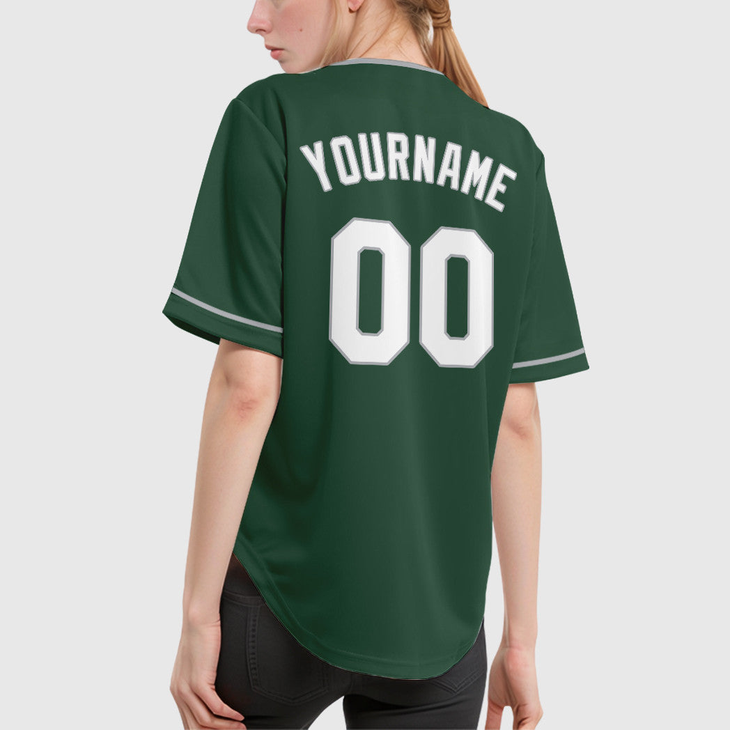 Custom Green White Gray Collar Sleeve Baseball Jersey