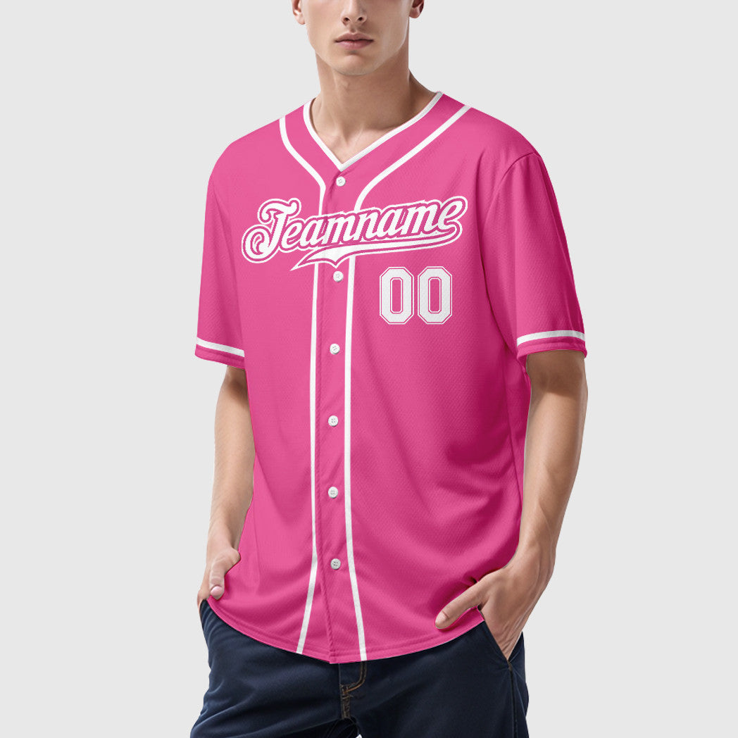 Custom Pink White White Piping Baseball Jersey