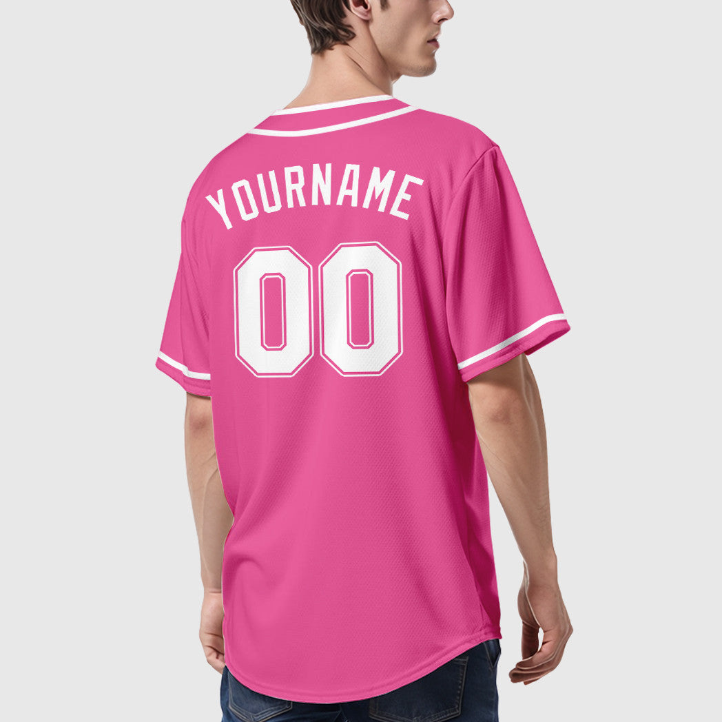 Custom Pink White White Piping Baseball Jersey