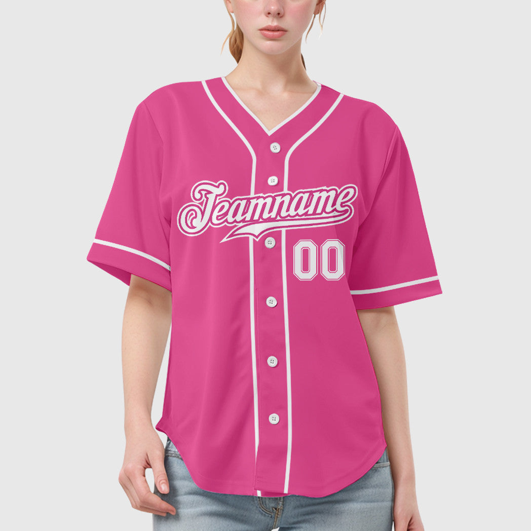 Custom Pink White White Piping Baseball Jersey