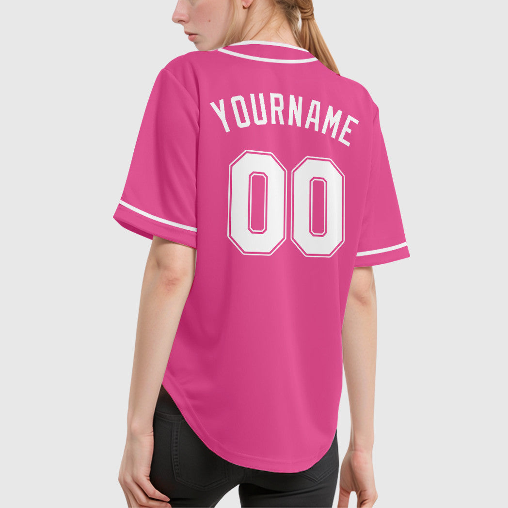 Custom Pink White White Piping Baseball Jersey