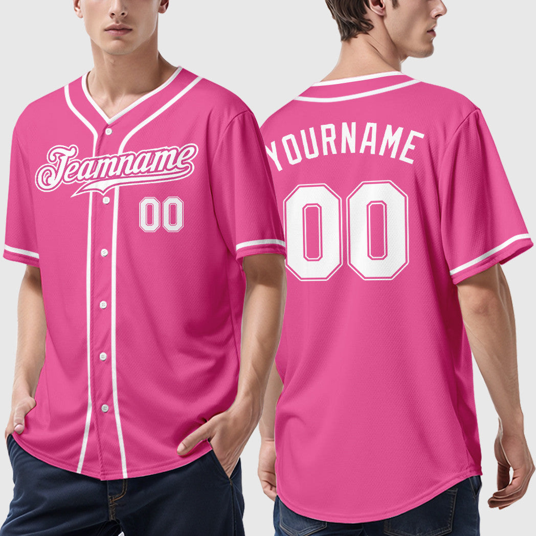Custom Pink White White Piping Baseball Jersey