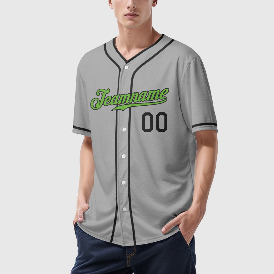 Custom Gray Black Neon Green-Black Piping Baseball Jersey