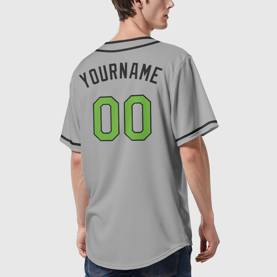 Custom Gray Black Neon Green-Black Piping Baseball Jersey