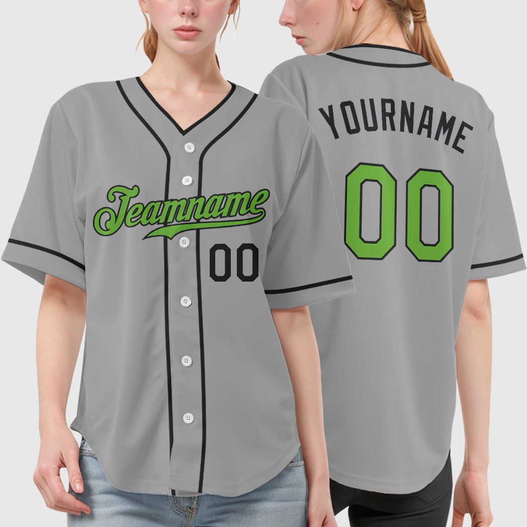 Custom Gray Black Neon Green-Black Piping Baseball Jersey