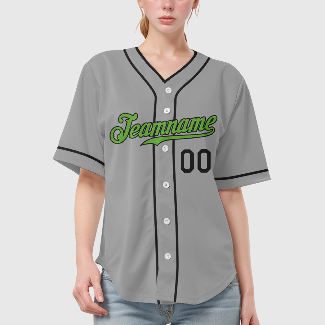 Custom Gray Black Neon Green-Black Piping Baseball Jersey