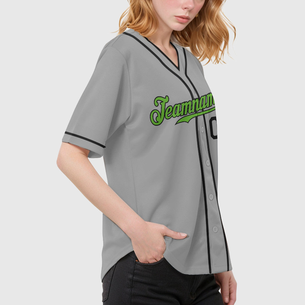 Custom Gray Black Neon Green-Black Piping Baseball Jersey