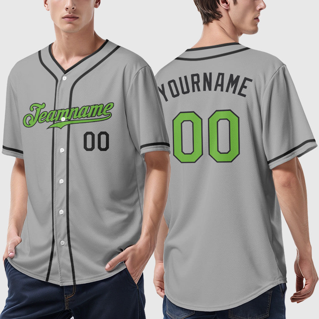 Custom Gray Black Neon Green-Black Piping Baseball Jersey