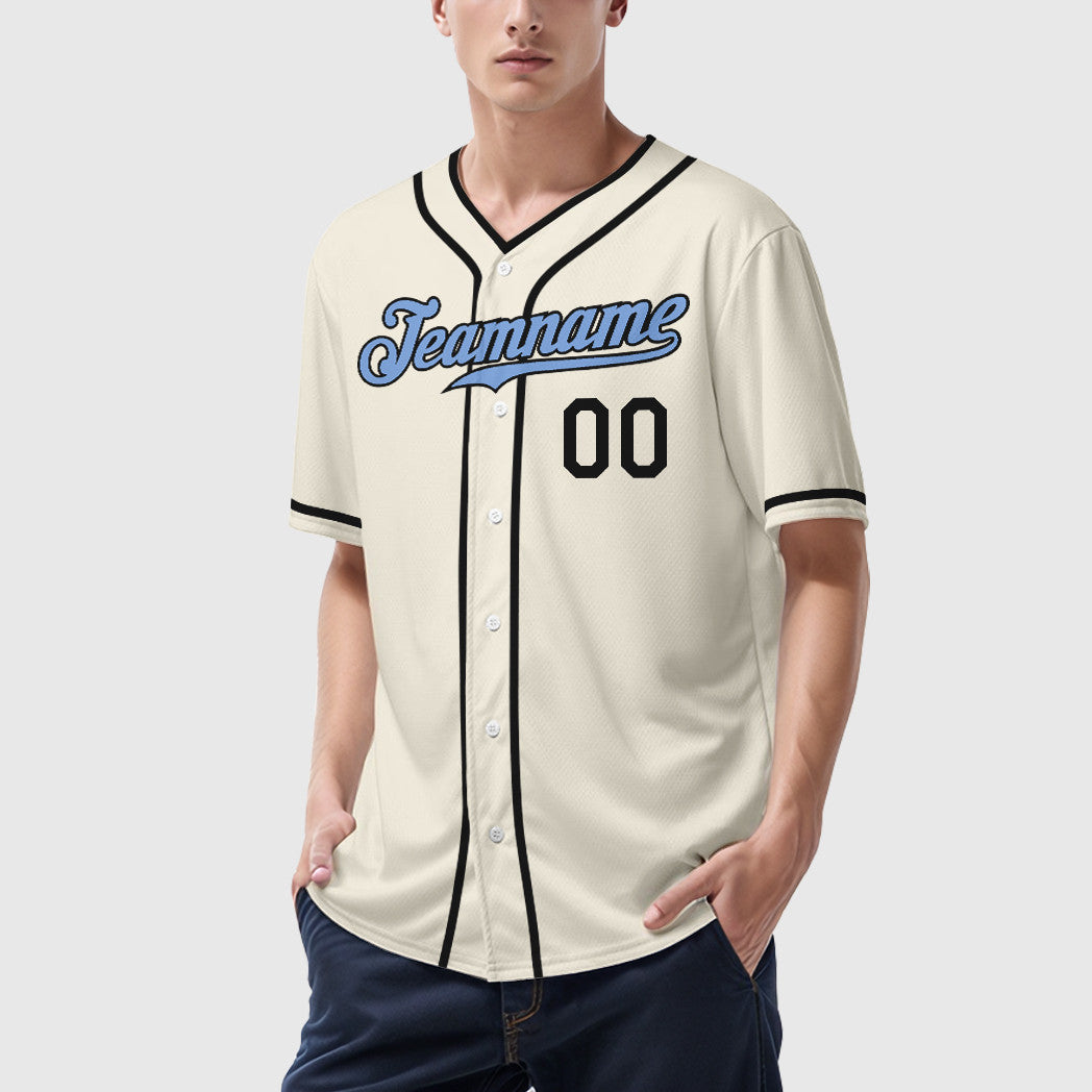Custom Cream Light Blue Light Blue-Steel Gray Father's Day Piping Baseball Jersey