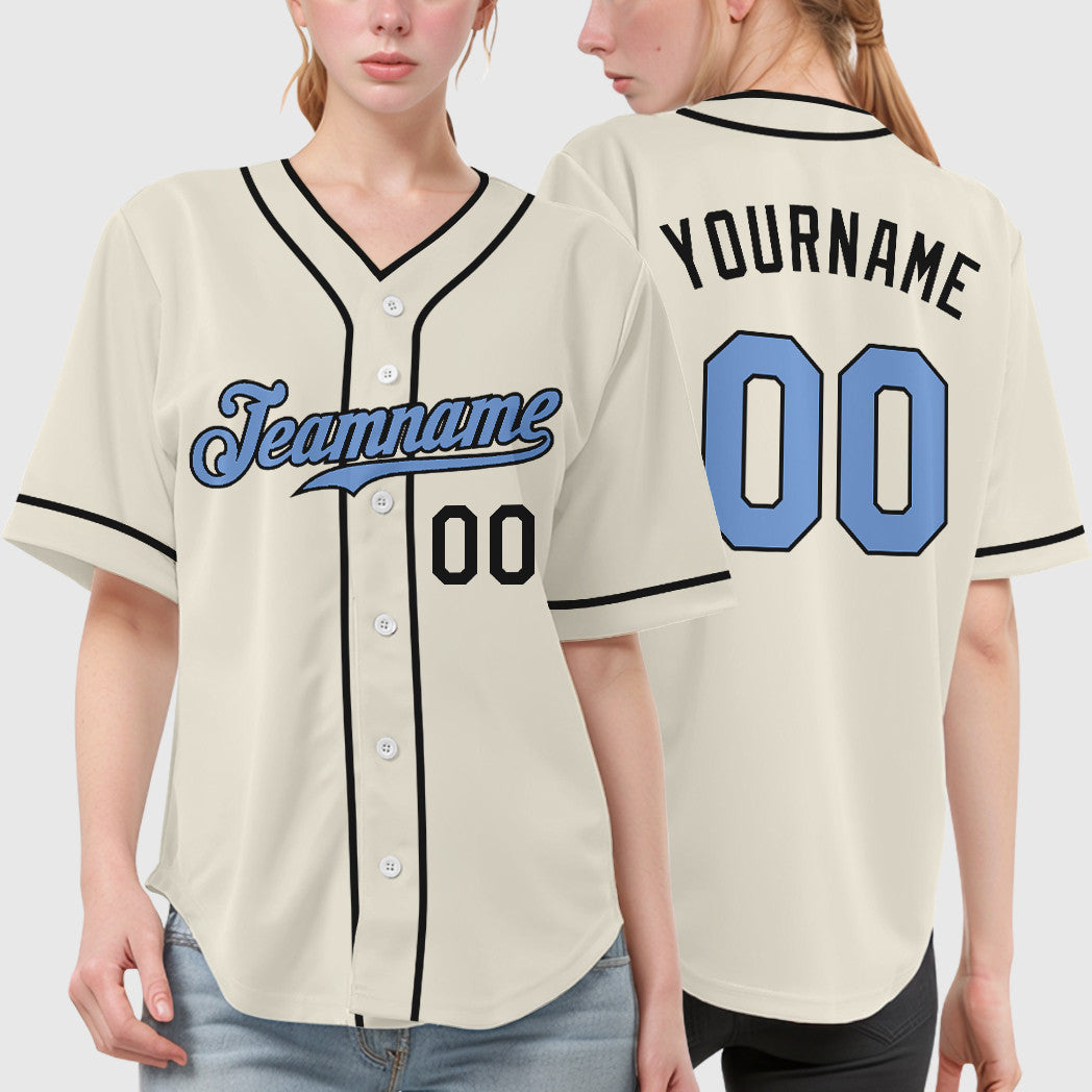 Custom Cream Light Blue Light Blue-Steel Gray Father's Day Piping Baseball Jersey