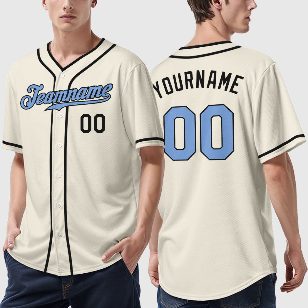 Custom Cream Light Blue Light Blue-Steel Gray Father's Day Piping Baseball Jersey