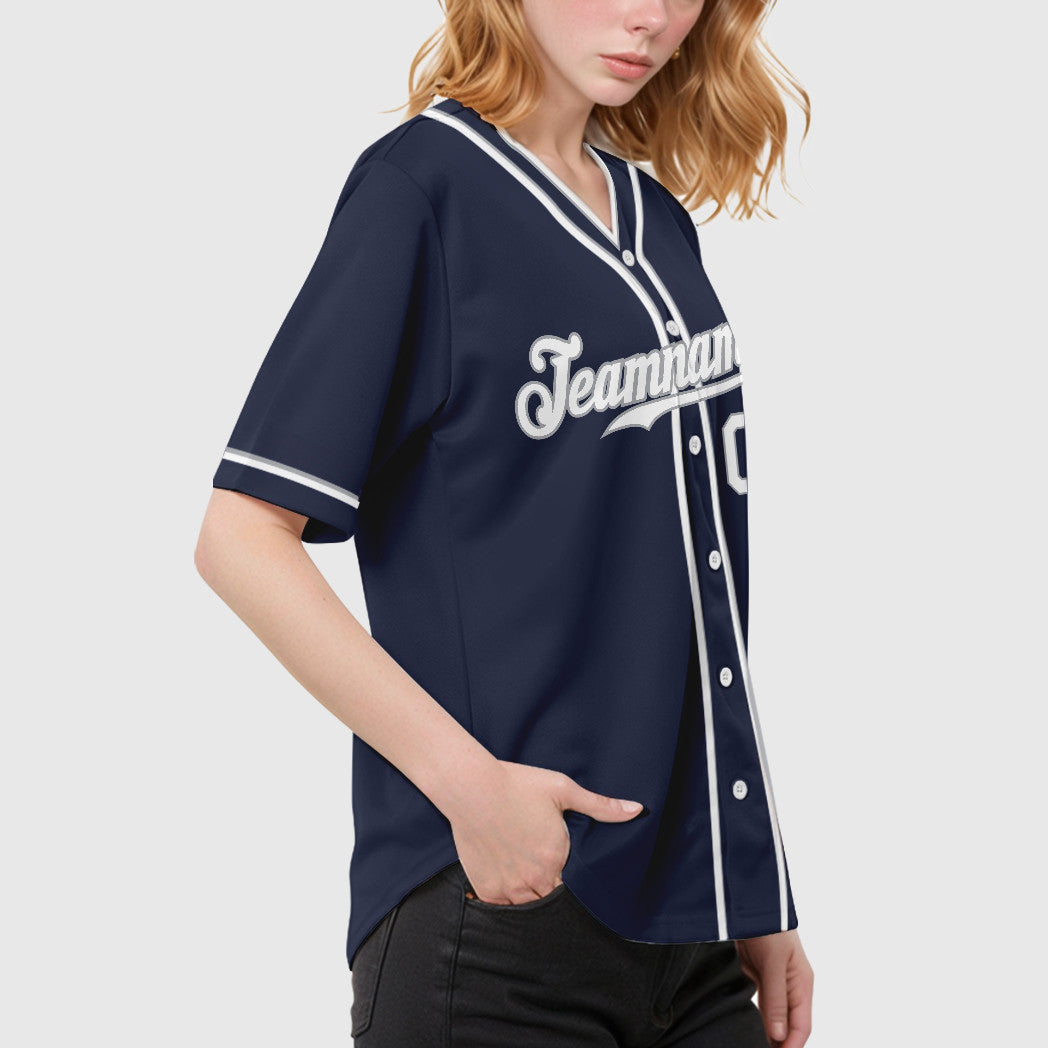 Custom Navy White White-Gray Piping Baseball Jersey