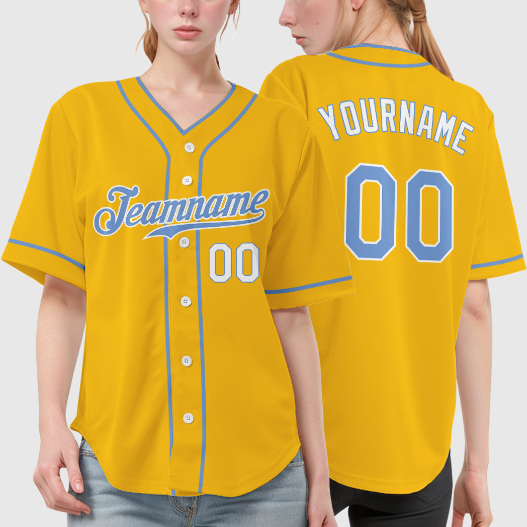 Custom Yellow Light Blue Light Blue-White Piping Baseball Jersey