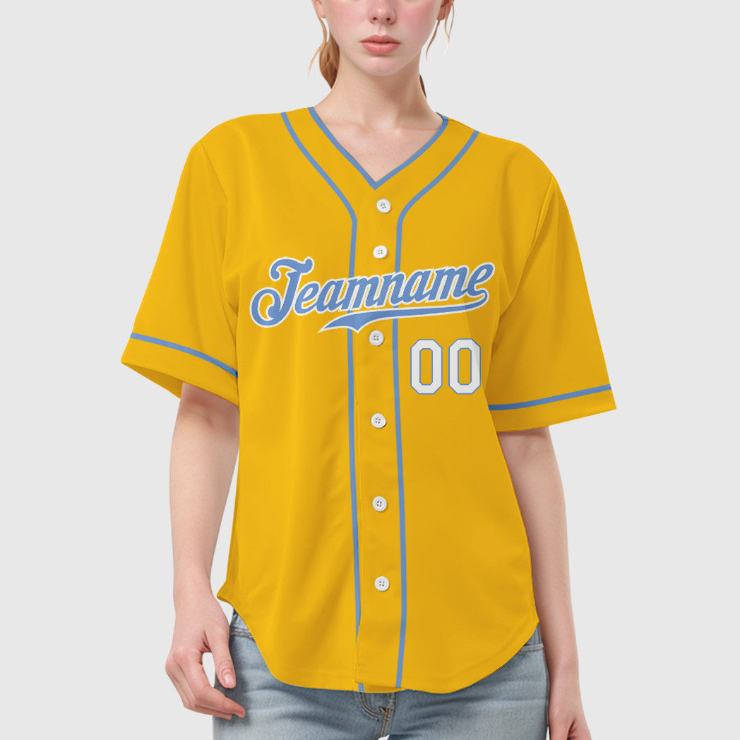 Custom Yellow Light Blue Light Blue-White Piping Baseball Jersey