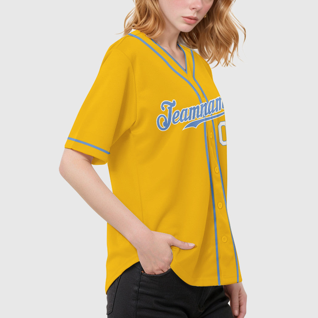 Custom Yellow Light Blue Light Blue-White Piping Baseball Jersey