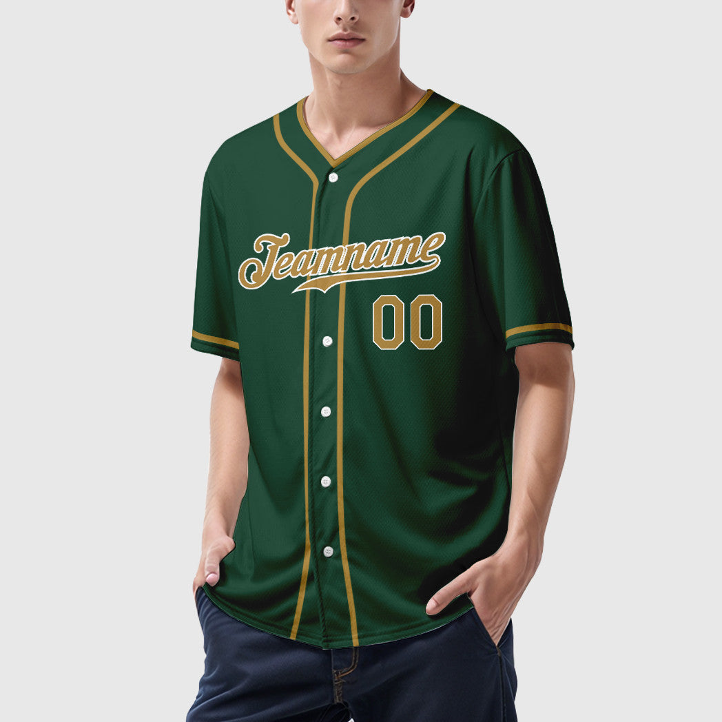Custom Green White Old Gold-White Piping Baseball Jersey