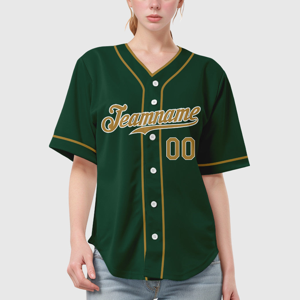 Custom Green White Old Gold-White Piping Baseball Jersey