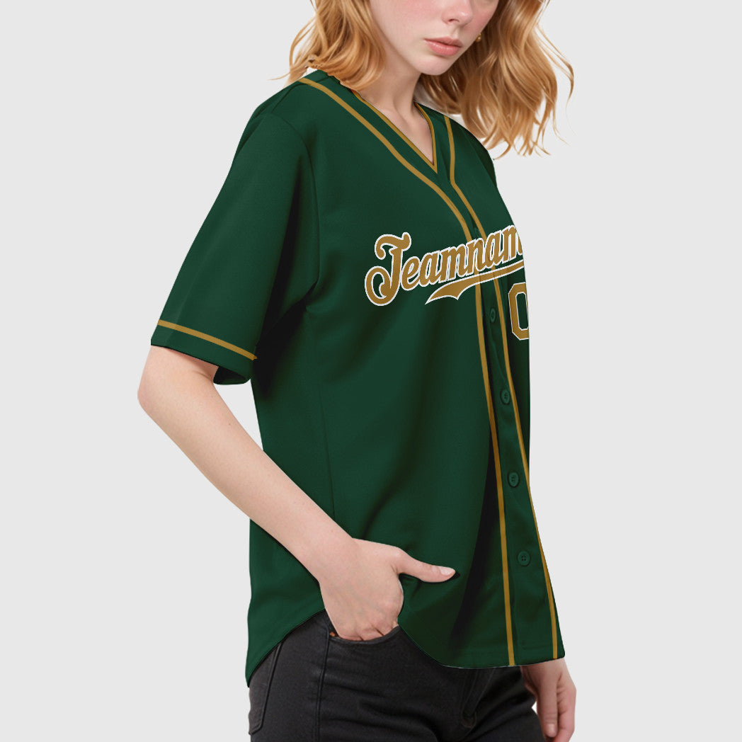 Custom Green White Old Gold-White Piping Baseball Jersey