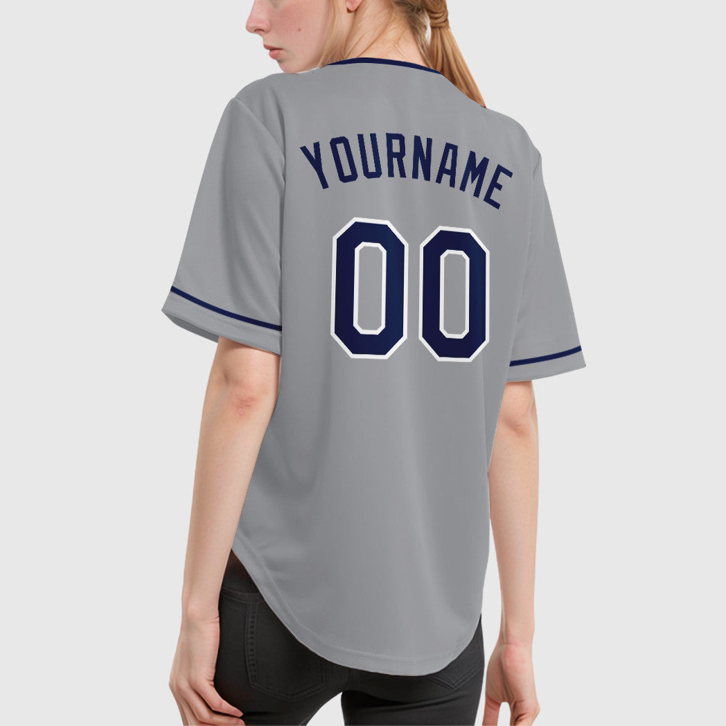 Custom Gray Navy Navy-White Collar Sleeve Baseball Jersey