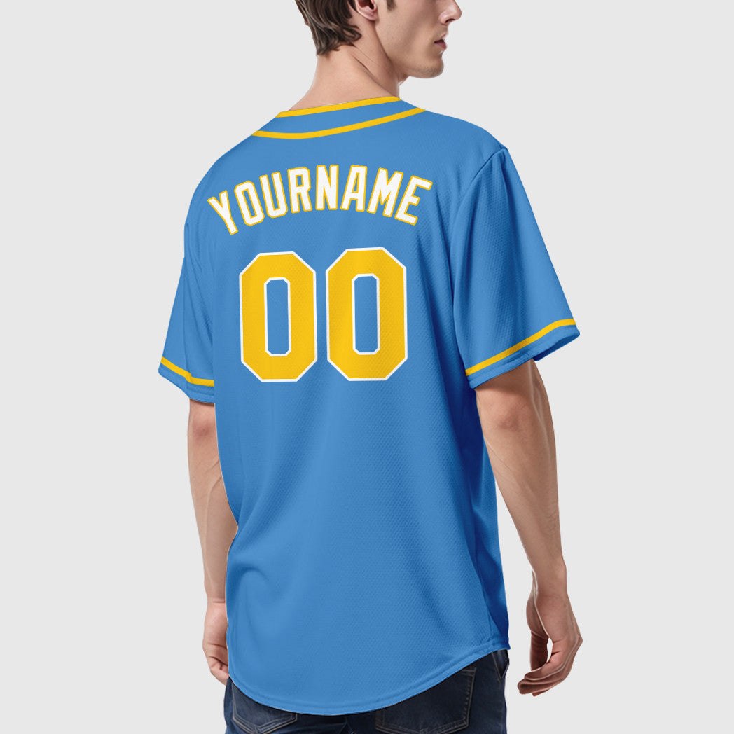 Custom Powder Blue White Gold-White Piping Baseball Jersey