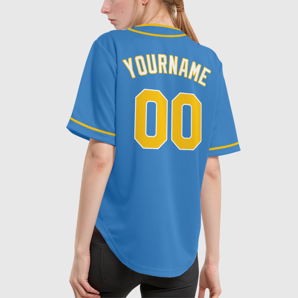 Custom Powder Blue White Gold-White Piping Baseball Jersey