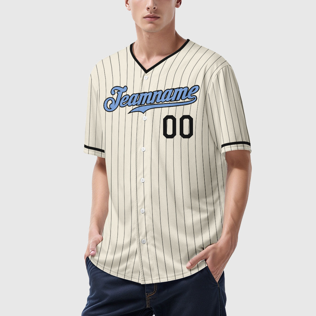 Custom Cream Light Blue Light Blue-Steel Gray Father's Day Pinstripe Baseball Jersey