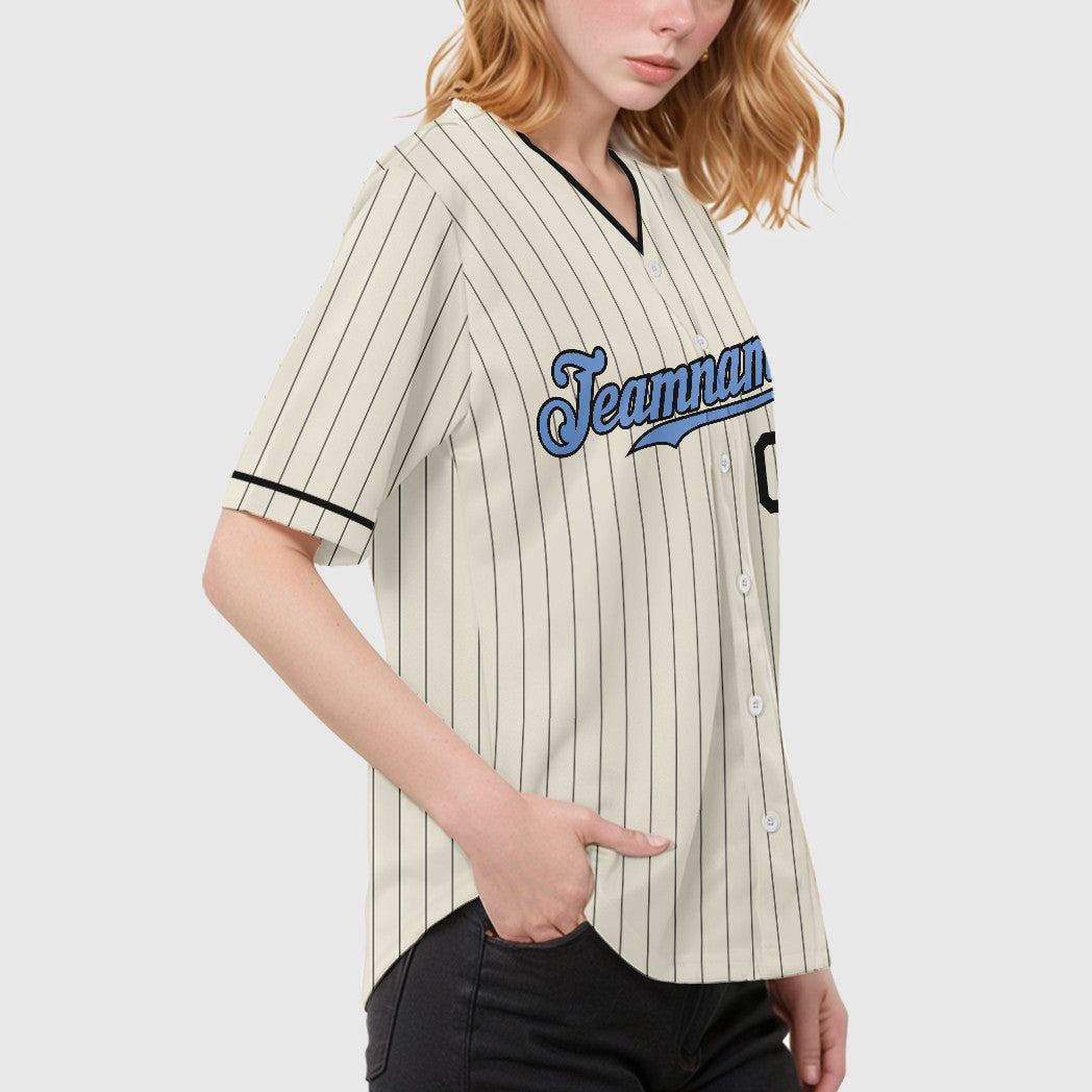 Custom Cream Light Blue Light Blue-Steel Gray Father's Day Pinstripe Baseball Jersey