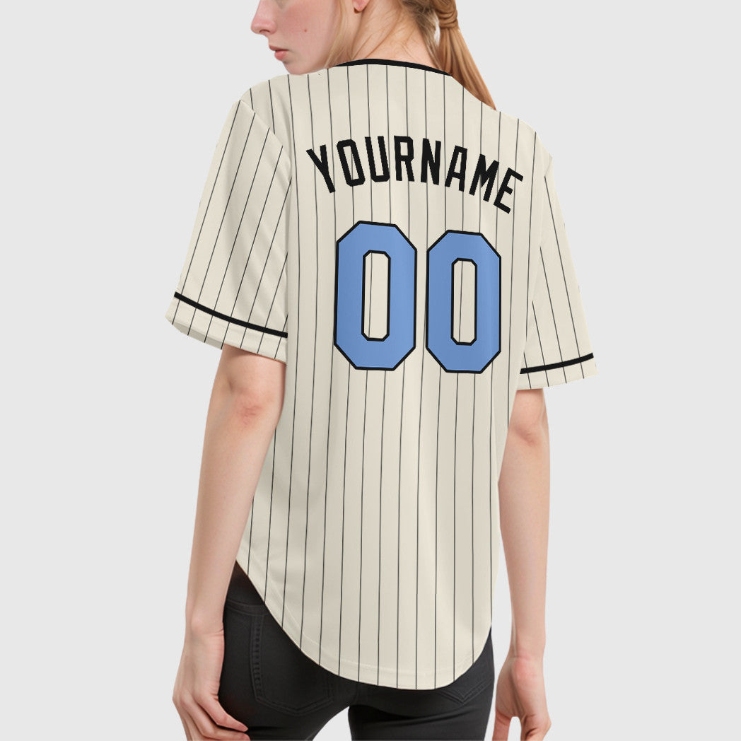 Custom Cream Light Blue Light Blue-Steel Gray Father's Day Pinstripe Baseball Jersey