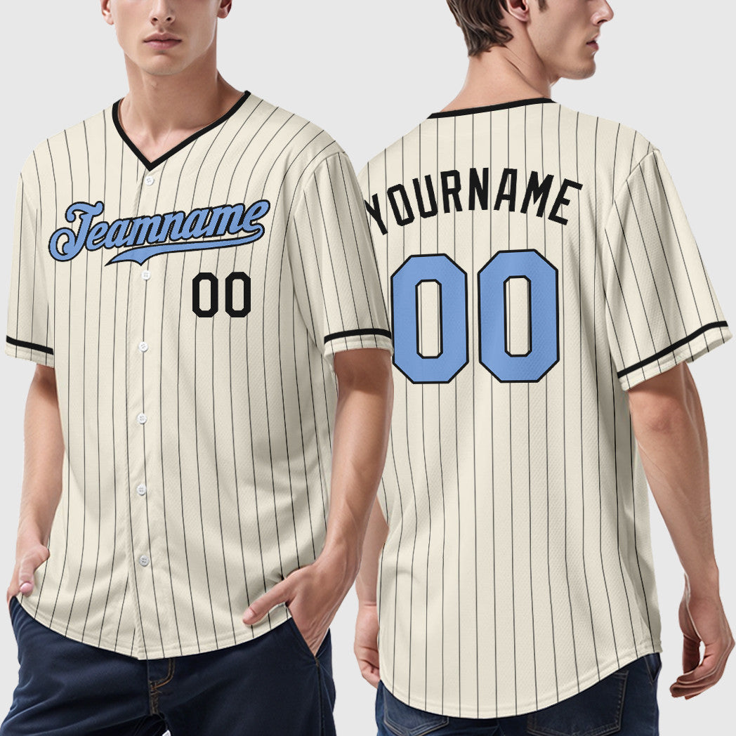 Custom Cream Light Blue Light Blue-Steel Gray Father's Day Pinstripe Baseball Jersey