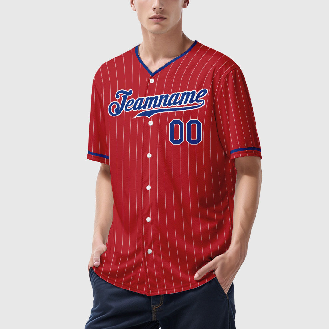 Custom Red White Royal-White Pinstripe Baseball Jersey