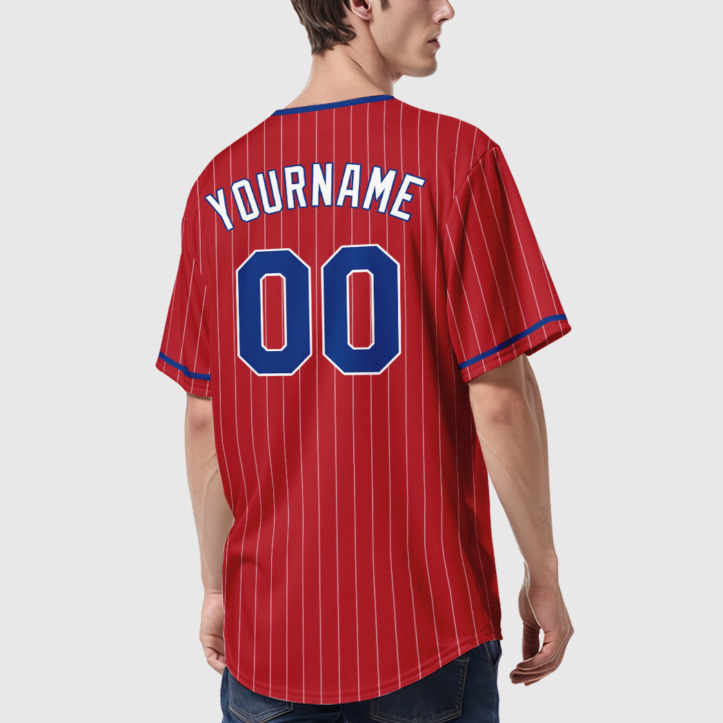 Custom Red White Royal-White Pinstripe Baseball Jersey