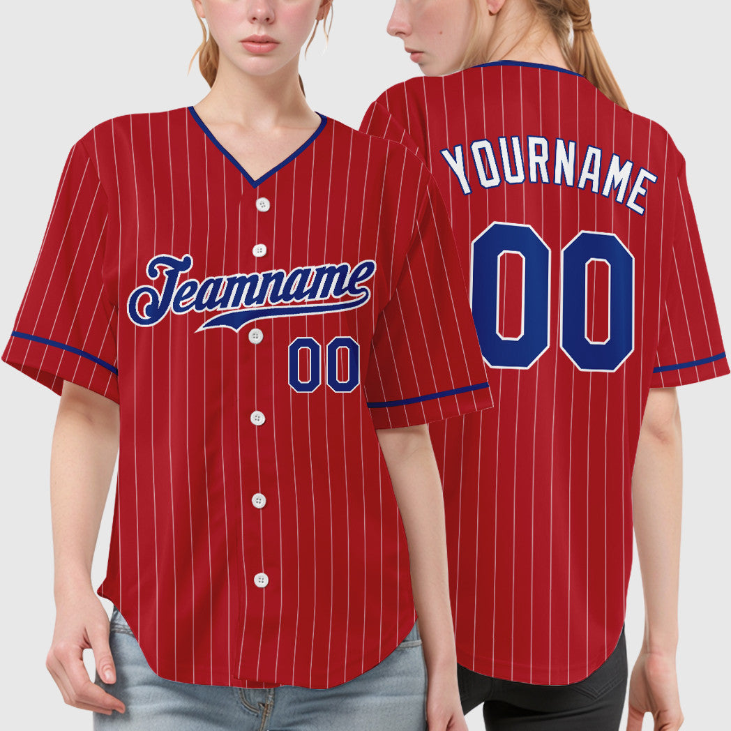 Custom Red White Royal-White Pinstripe Baseball Jersey