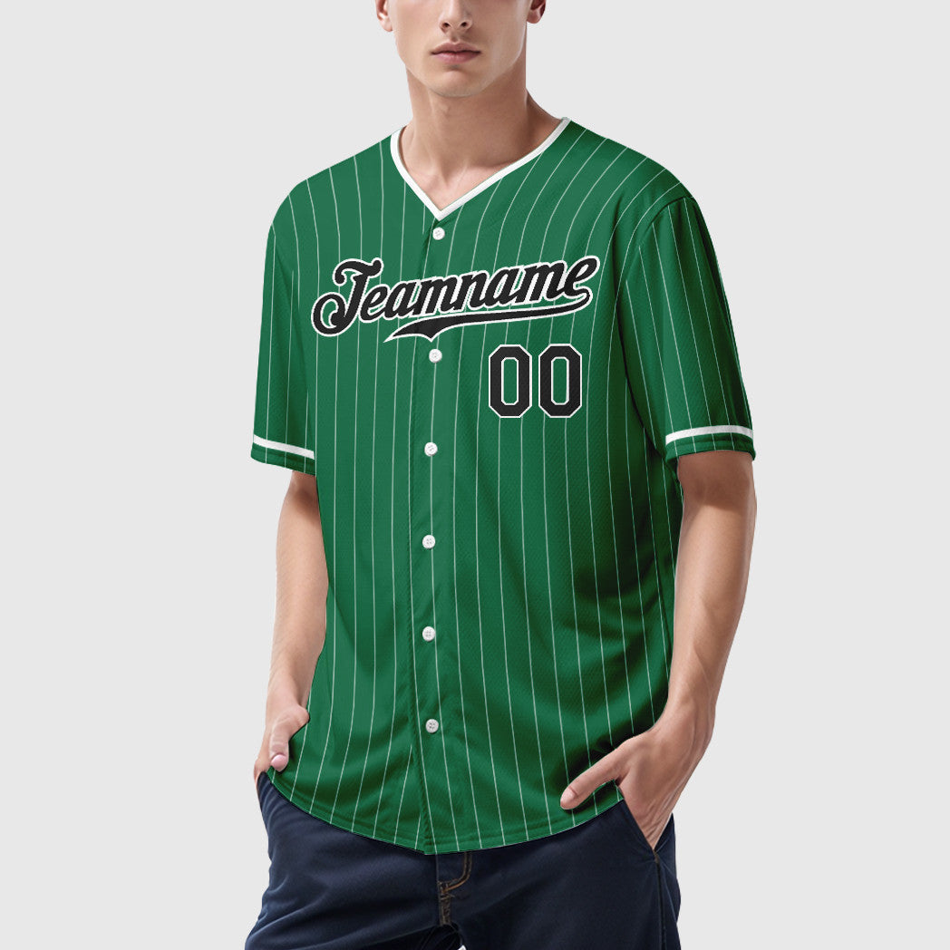 Custom Kelly Green White Black Pinstripe Baseball Jersey